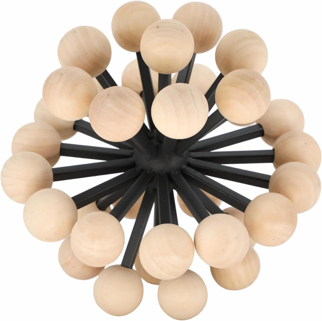 Orb Decorative Ball for Bowls with Wooden Knobs - Metal & Fir Wood, Casual Bowl Filler Decor, Centerpiece Filler