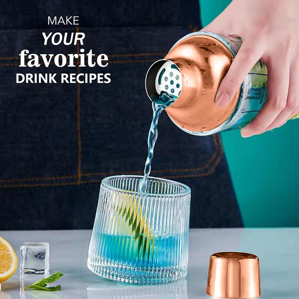 14oz Glass Cocktail Shaker Set, Margarita Mixer-Shaker with Built-in Strainer and Measuring Jigger & Mixing Spoon - Set of 3