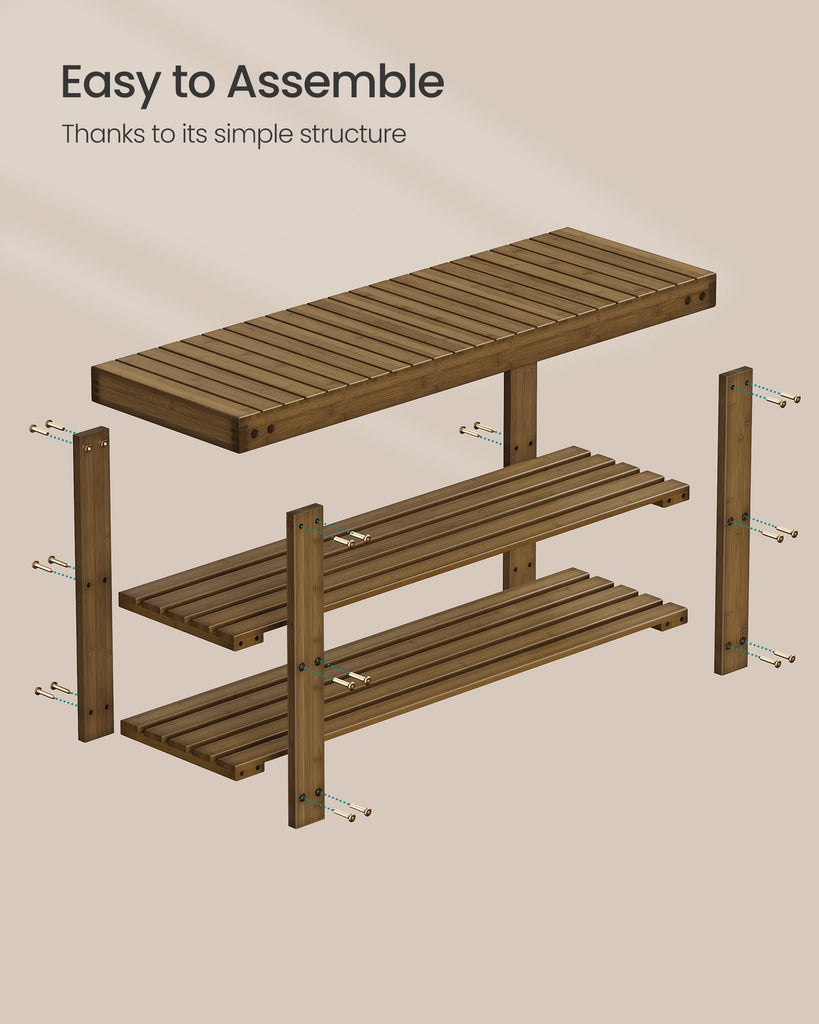 Shoe Rack Bench, 3-Tier Bamboo Entryway Bench, 35.2 Inches Width