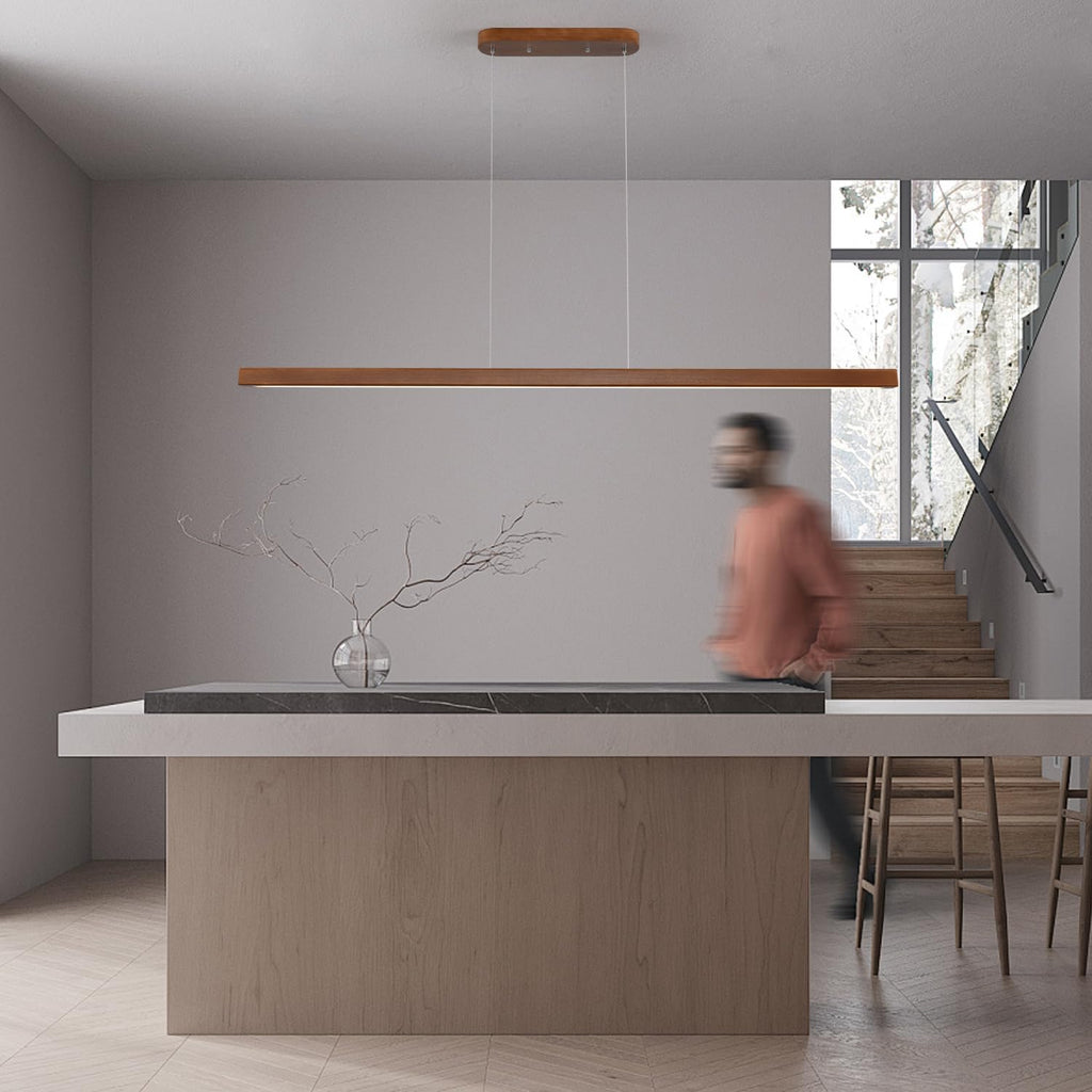 71" Wood Linear Pendant Light Modern LED Dimmable Ceiling Hanging Light Fixtures Wood Linear Chandeliers 40w Kitchen