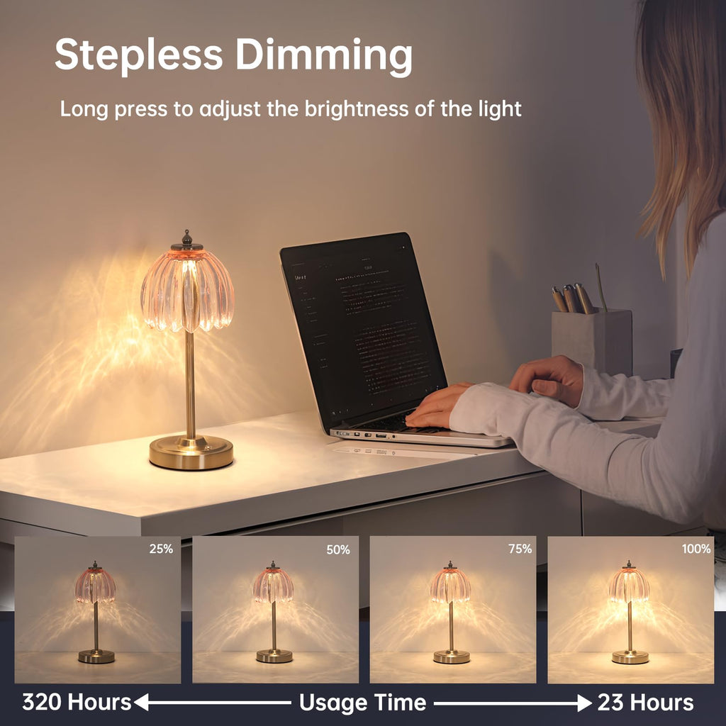 Tulip Table Lamp with 5200mAh Battery & Touch Control, Cordless Small Table Lamp with 3 Colors, Dimmable Rechargeable