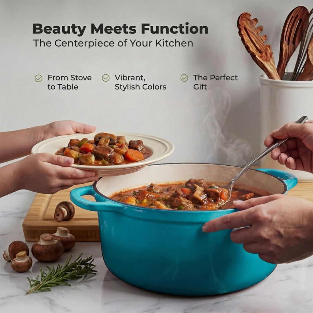 6.4QT Enameled Cast Iron Dutch Oven Pot with Lid, Heavy-Duty Soup Pot for Stews, Braising, Roasting & Sourdough Bread