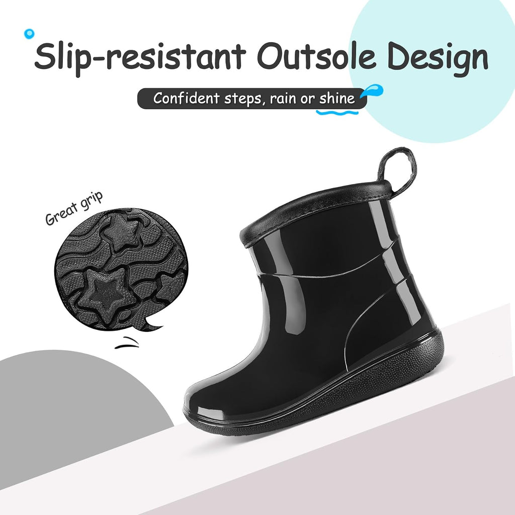 Toddler Rain Boots Baby Easy-on Rain Shoes for Boy&Girl