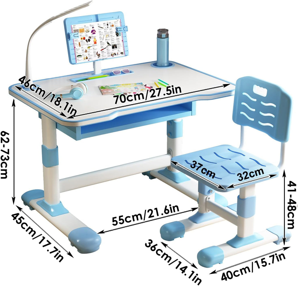 Kids Desk and Chair Set Adjustable Height, Toddler Study Table Kids Table and Chairs with Storage and Drawers