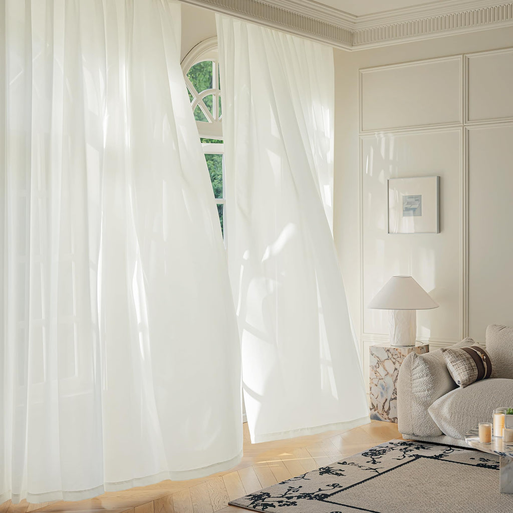 Cream Sheer Curtains, 108 Inch, Rod Pocket, 2 Panels