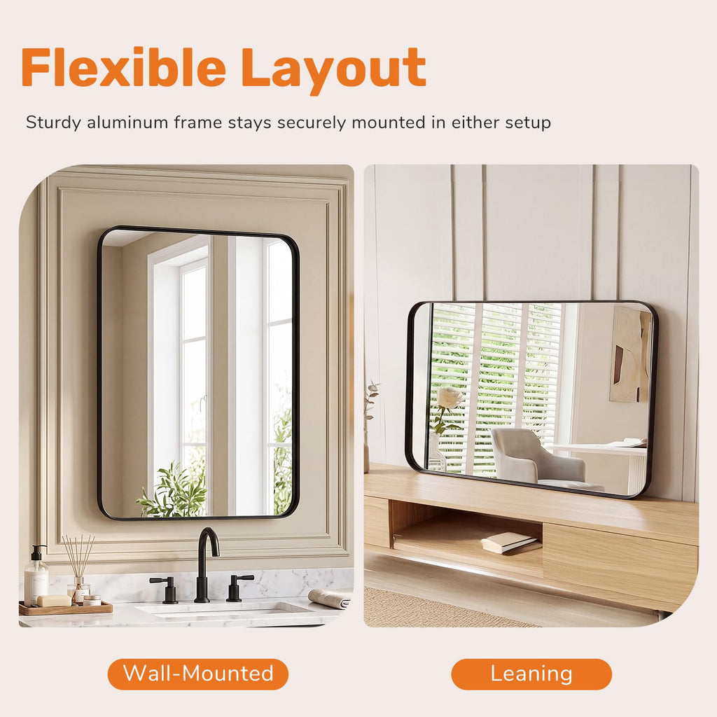 Bathroom Wall Mirror, 36x24 Inch Mirror for Over Sink, Black