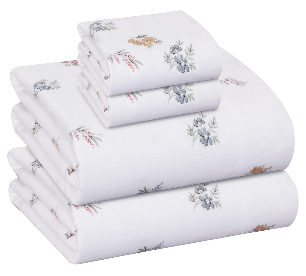 100% Organic Cotton Flannel Sheets Queen Size Bed Set, Floral