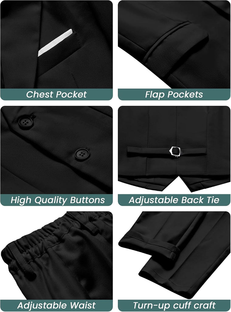 Boys Formal Dress Suits 5 Piece Slim Fit Dresswear Suit Set with Kids