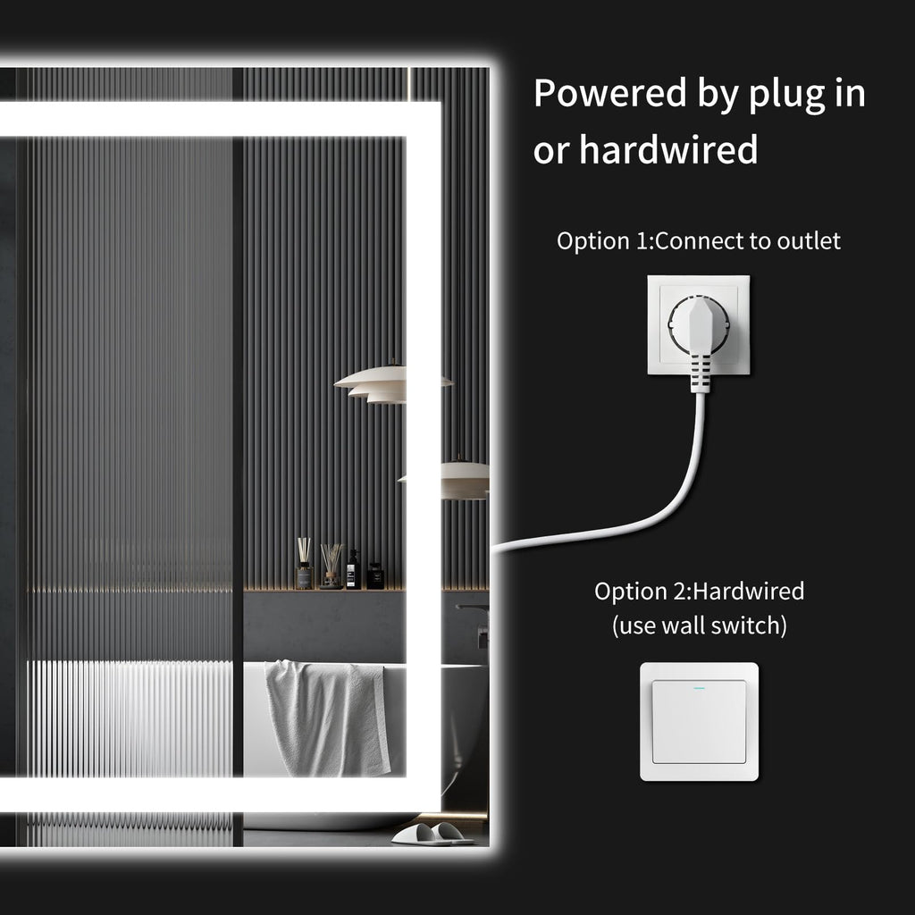 24"x36" LED Bathroom Mirror with Lights, Dimmable, Anti-Fog, Lighted Bathroom Vanity Mirror for Wall, Backlit + Front