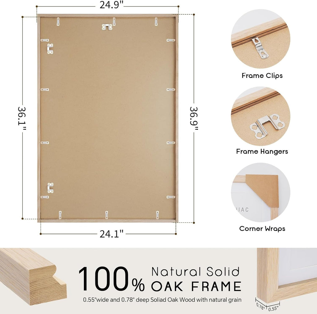 24x36 Solid Oak Wood Picture Frame, Natural Oak, 1 Pack | Minimalist oak frame; fits 24 x 36 posters or art prints;
