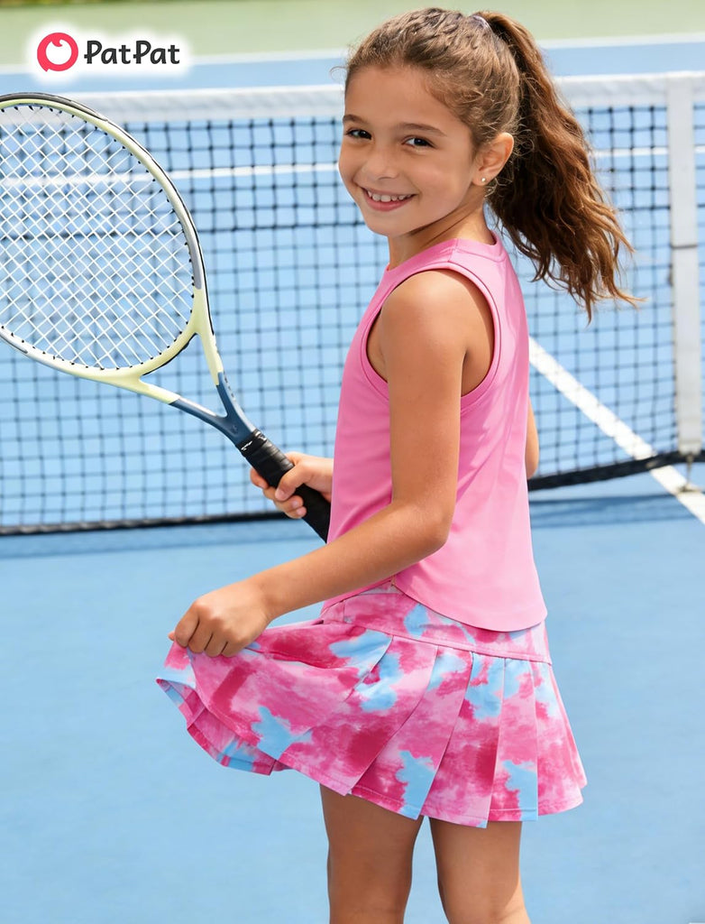Girls Tennis Skirt Sets Tank Top + Pleated Skort Activewear