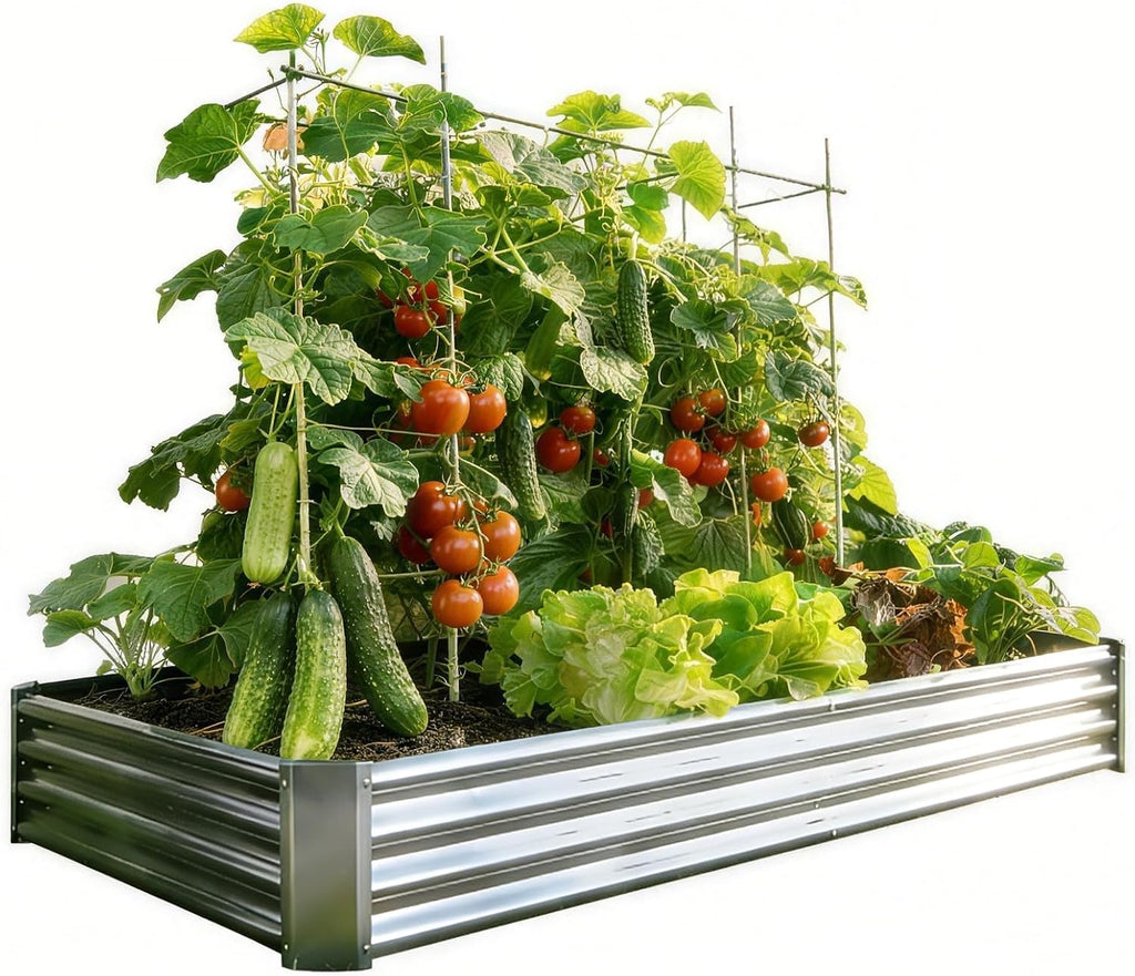 Metal Galvanized Raised Garden Bed Kit, 8 x 4 x 1 ft Galvanized Steel Raised Garden Planter Box Outdoor with Open
