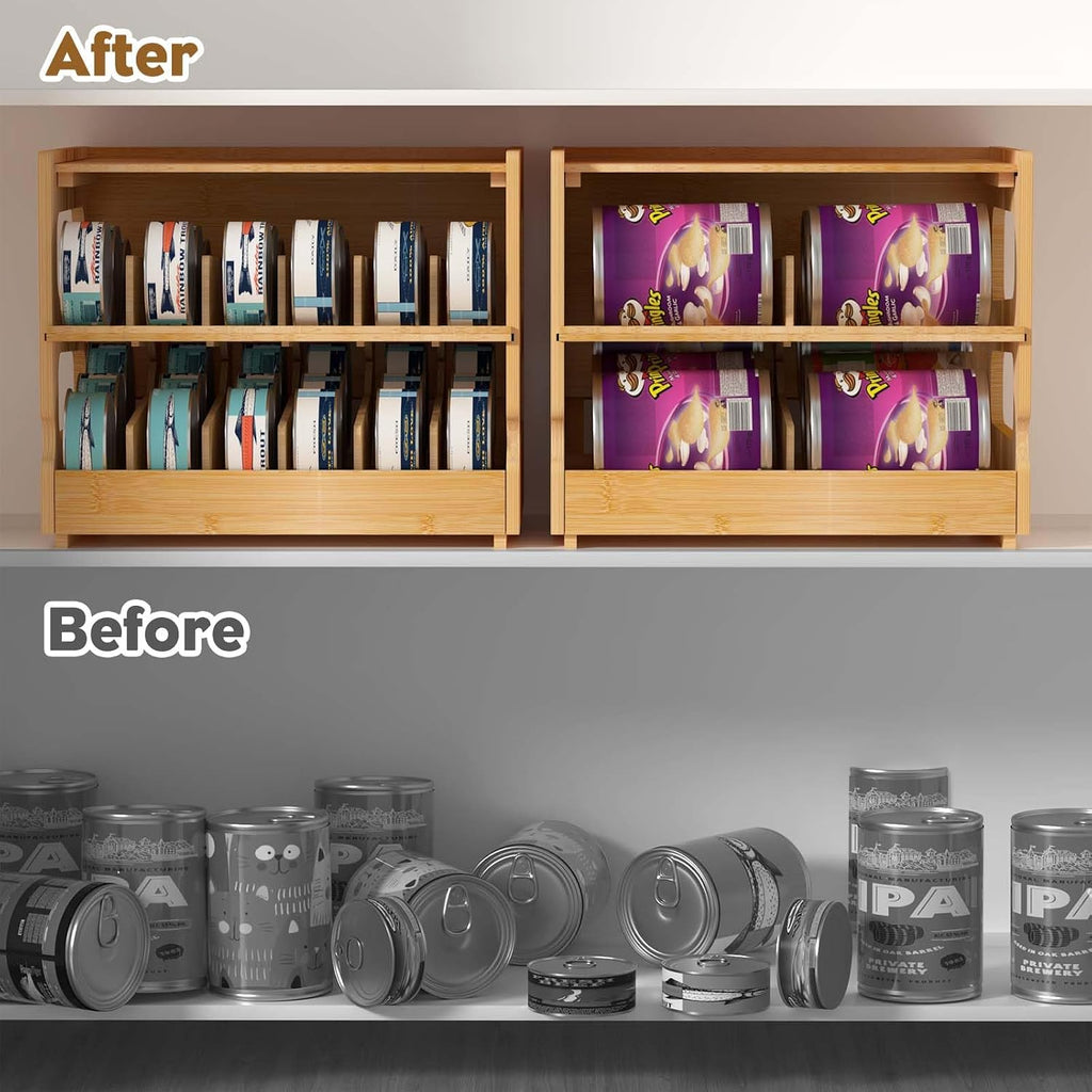 Stackable Bamboo Cat Food Can Organizer, Cat Canned Food Organizer Storage