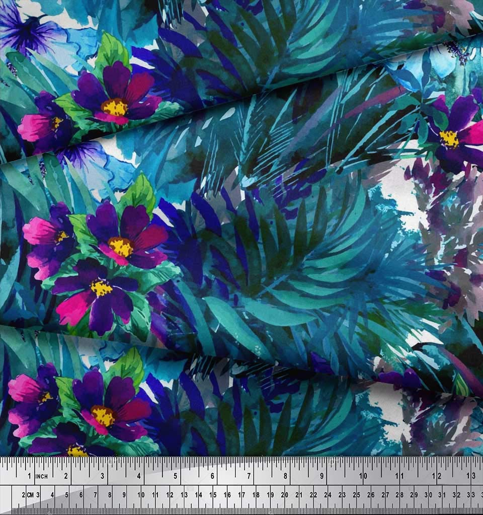 Velvet Fabric Leaves & Floral Texture Print Fabric by The Yard 58 Inch Wide