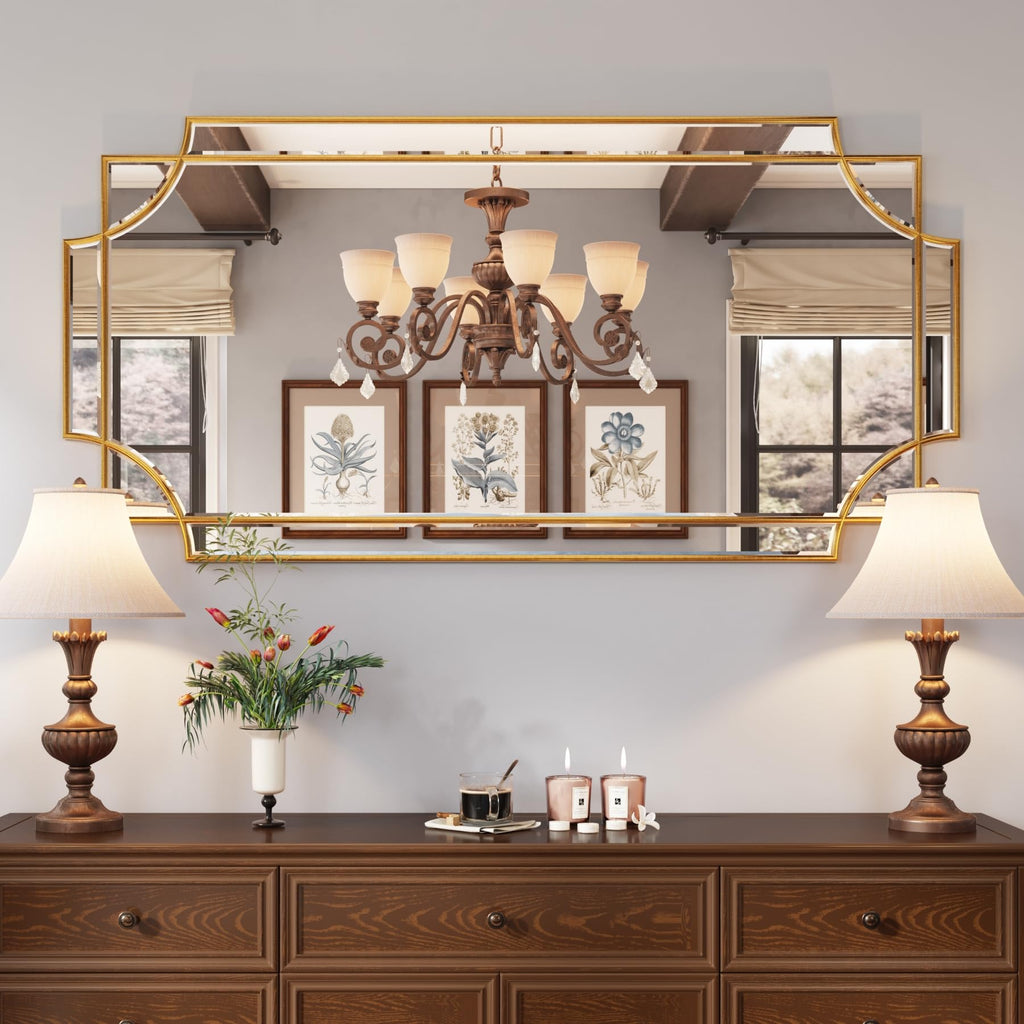 24"x48" Gold Foil Scalloped Edge Decorative Vanity Wall Mirror