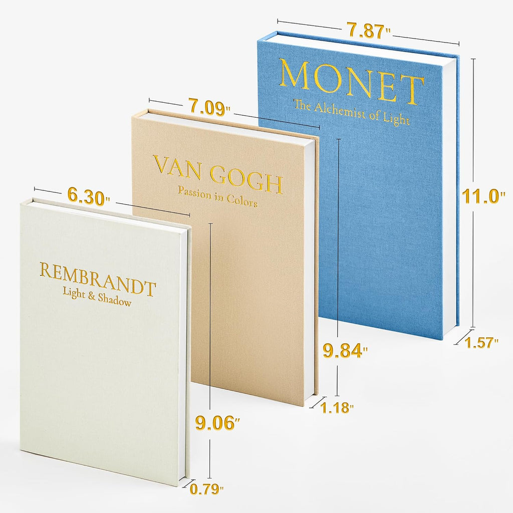 Aesthetic Decorative Books, Set of 3 Linen Faux Book Boxes, Blue | Stylish Storage Boxes Decor, Photo Organization, &