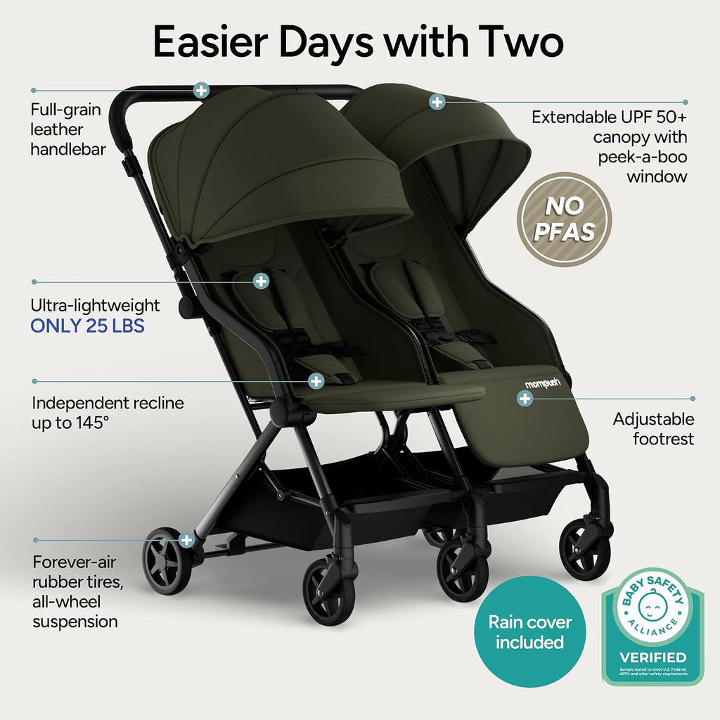 Lithe Double Stroller, Lightweight Side by Side, Infant & Toddler