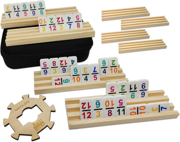 Mexican Train Dominoes Set with Numbers and 8 Wooden Racks, Double 12 Domino Travel Set with Wooden Hub, 91 Colored