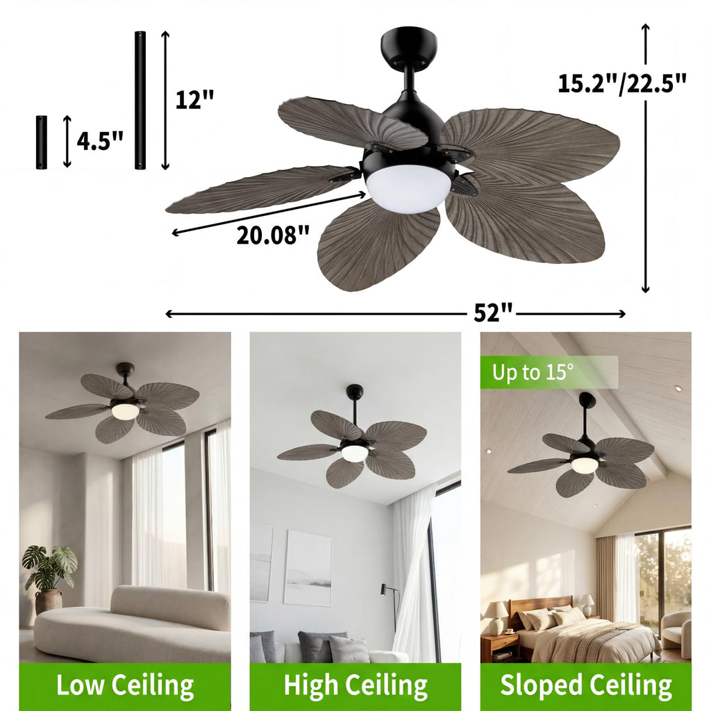 52" Modern Tropical Ceiling Fan with Light and Remote