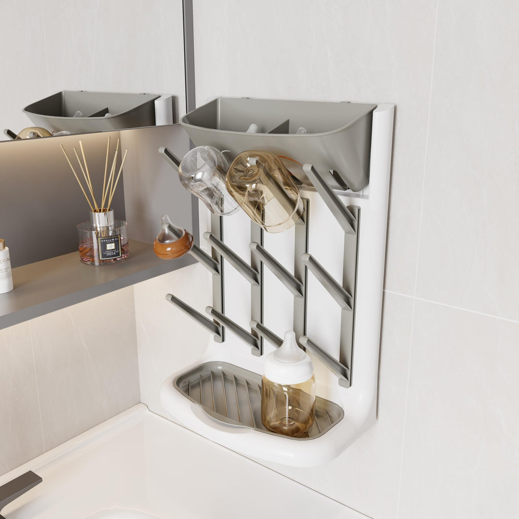 Baby Bottle Drying Rack,Space Saving Countertop Drying Rack for Baby Accessory & Pump Parts,Suction Cup Wall Mounted
