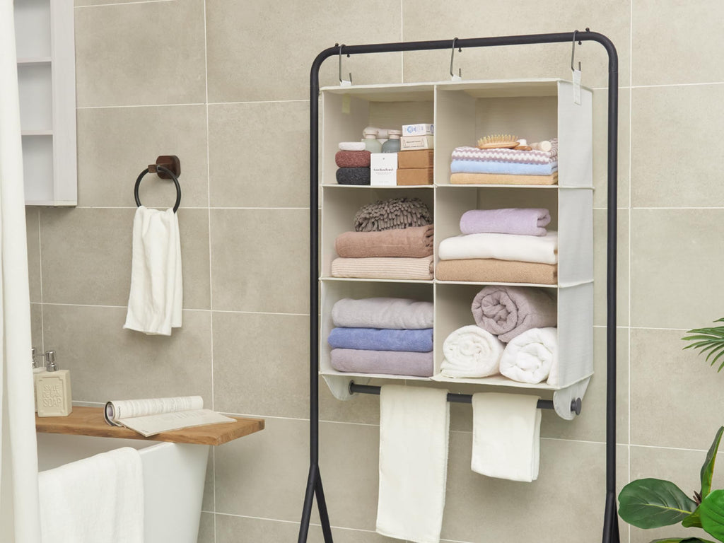 Hanging Closet Organizer with Rod, 6 Sections, 3 Tiers