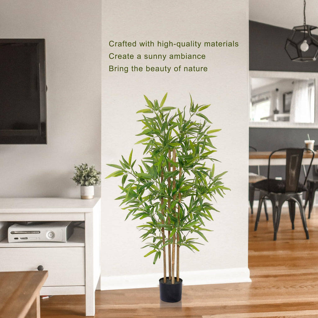 4ft Bamboo Artificial Tree, Faux Bamboo Plant, Real Touch Technology, Artificial Plant with 4 Trunks, Ideal Indoor