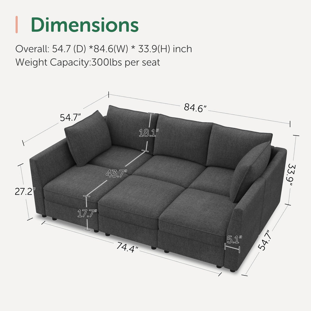 Modular Sofa Sectional Sleeper Couch with Storage Modular Couch Convertible Couches - Snowflake Velvet Grey
