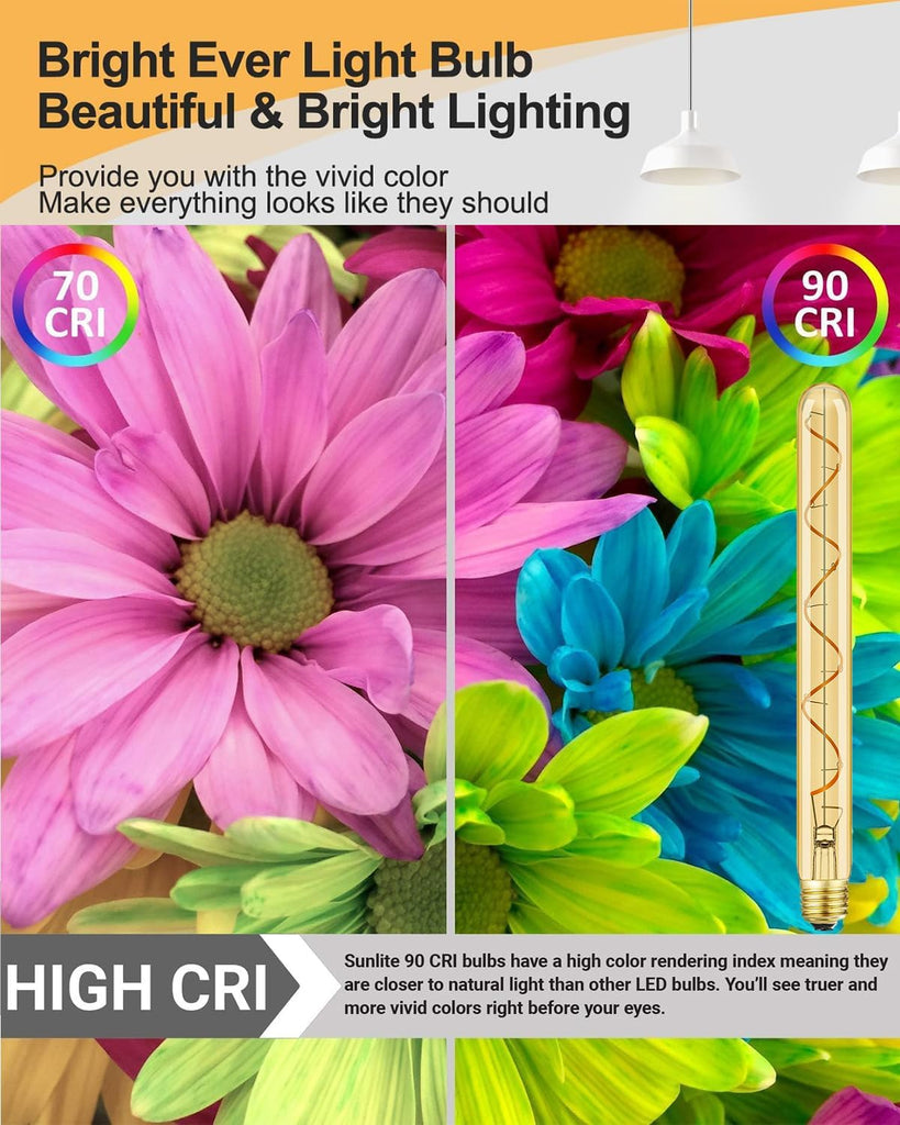 Vintage LED Spiral Filament Bulb T10, 11.8inch Long Tubular Dimmable Edison Light Bulbs,E26 Base,Amber Glass,Warm