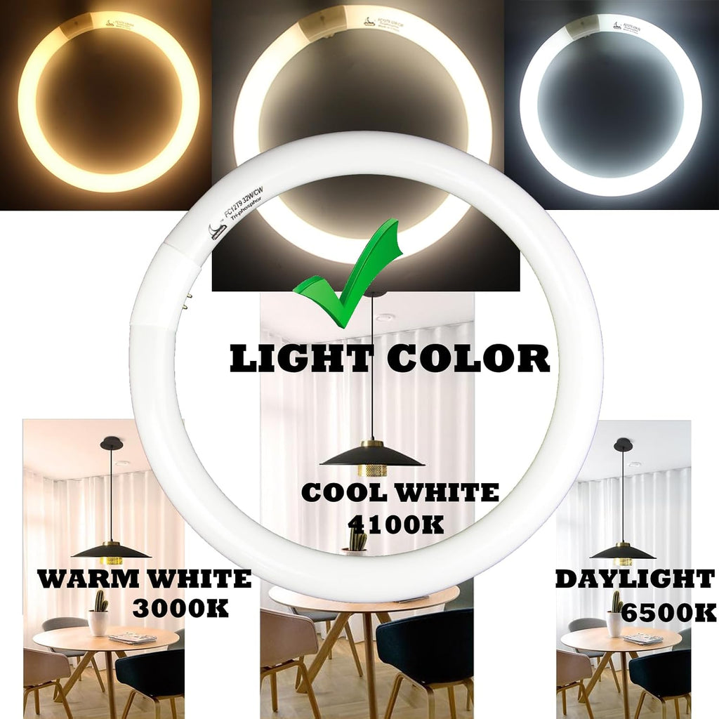 32W Cool White Round Fluorescent Light Bulb, 12 Inch T9 32 Watts Circular Bulbs, 12'' FCL 32 Circline Bulb