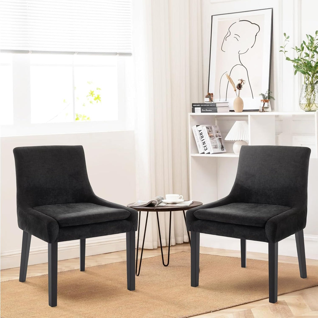 Modern Dining Chairs Set of 2, Upholstered Corduroy Accent Side Leisure Chairs with Mid Back and Wood Legs for Living