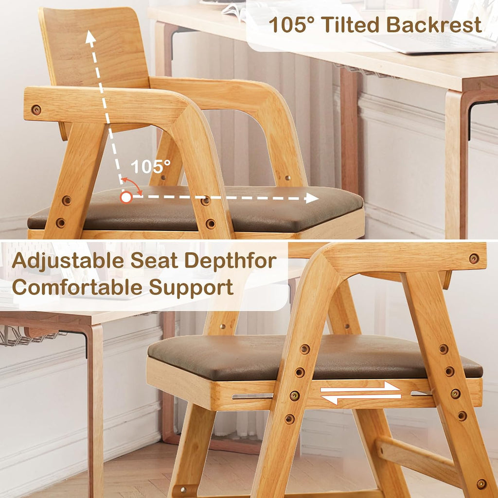 Toddler High Chair Wooden Dining Chair with Padded Seat Natural | Adjustable Kids Dining Chair for Dining Table