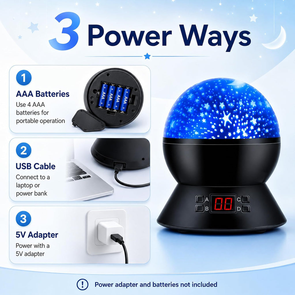 Kids Star Projector Night Light, Star Night Light Projector for Kids, Ceiling Stars Projection Lamp with Timer, 360°