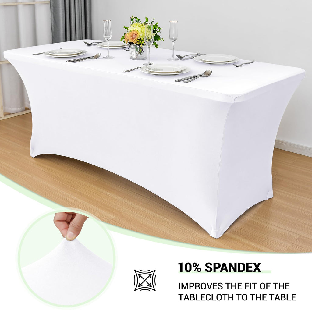 6 Pack Stretch Spandex Table Covers for 6 Foot Tables, White
