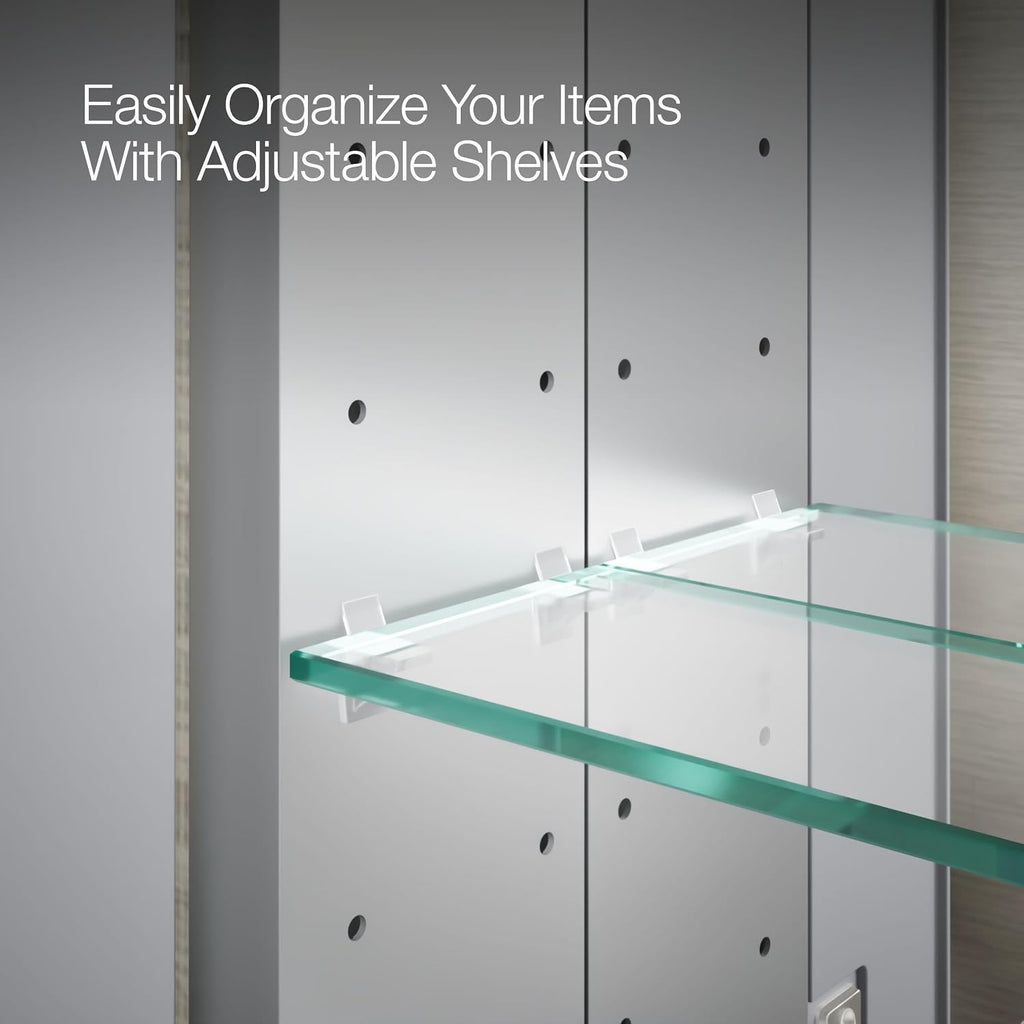 CB-CLC3026FS Bathroom Medicine Cabinet with Mirror, Beveled Mirror Doors, Adjustable Shelves, Rectangular Beveled