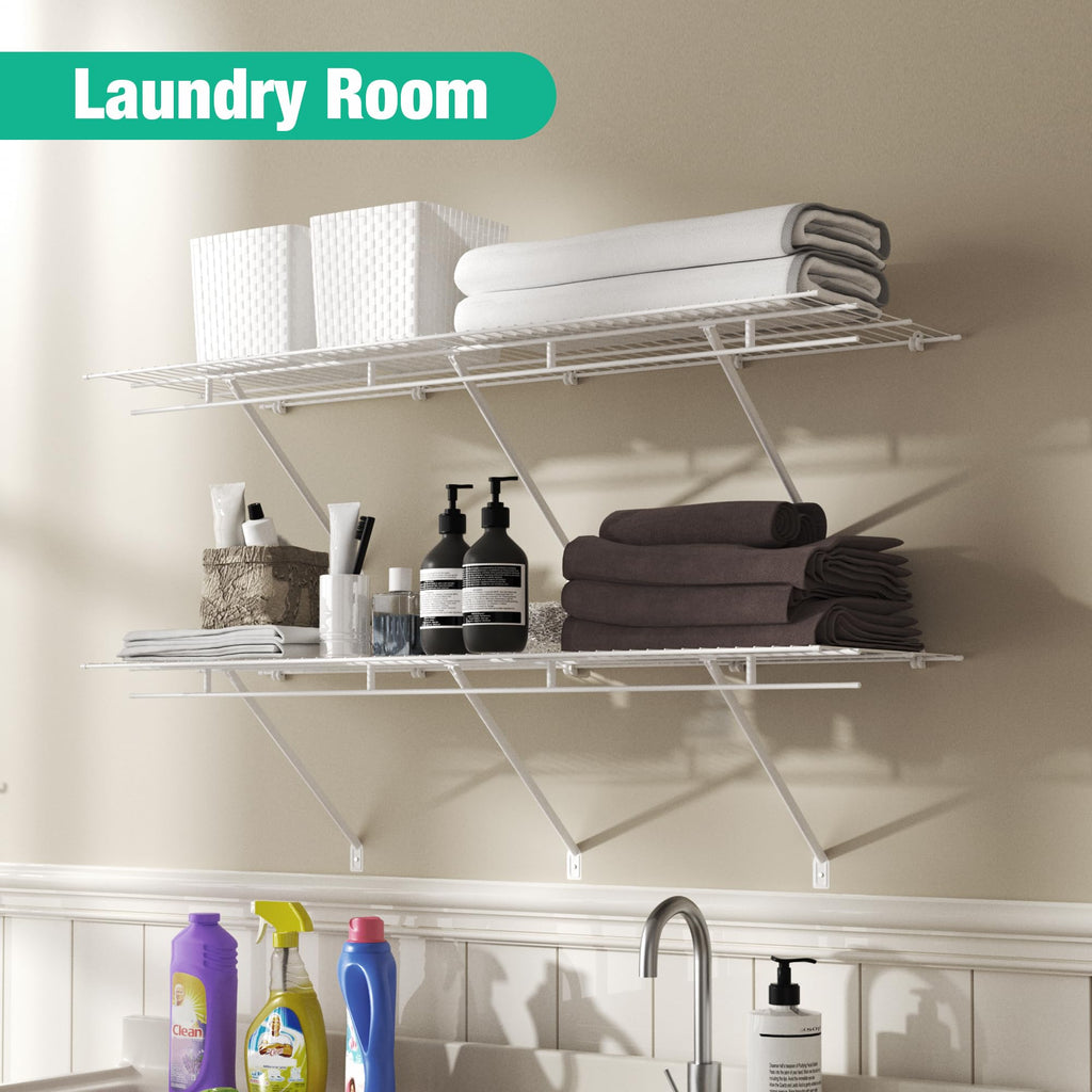 2 Pack Closet Shelves Wall Mounted, 4 ft x 16 in Wire Shelf Kit