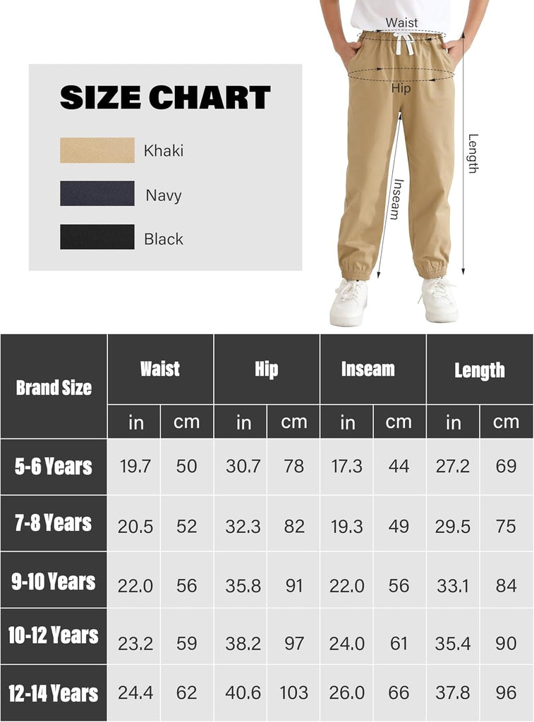 3 Pack Boys Pull On Jogger Pants Kids School Uniform Pants