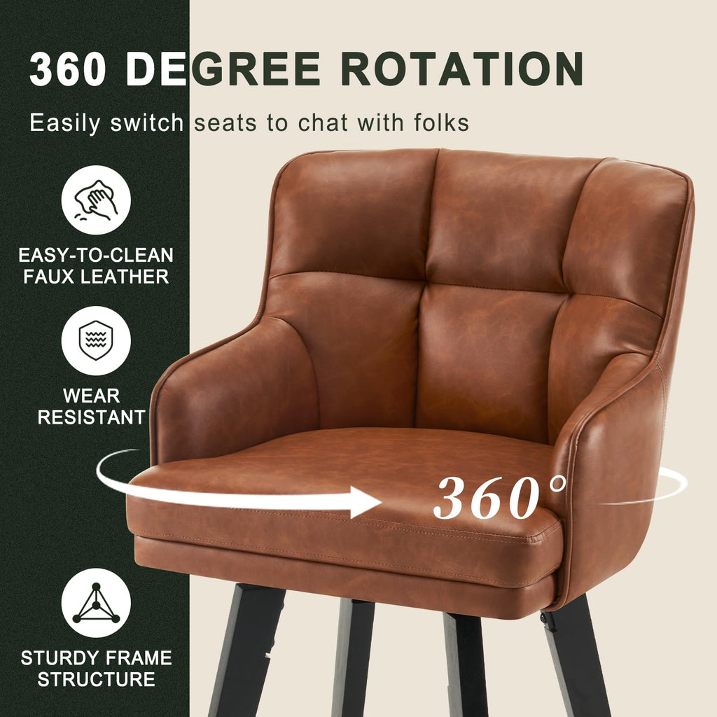 360°Swivel Counter Height Bar Stools with Back, 30 inch Solid Wood Legs, Bar Stool Modern Kitchen Island Chairs, Faux