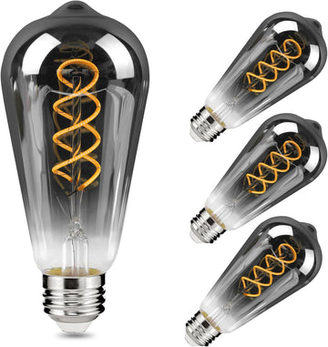 E26 ST64 Vintage Edison Light Bulbs, Smoky Grey Coated Glass, Dimmable, 4W(20W Equivalent) 150 Lumens, 2700K Soft