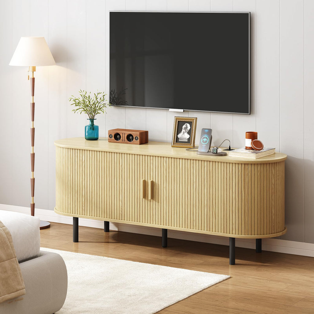 63" TV Stand with Power Outlet & Storage for TVs up to 70", Oak