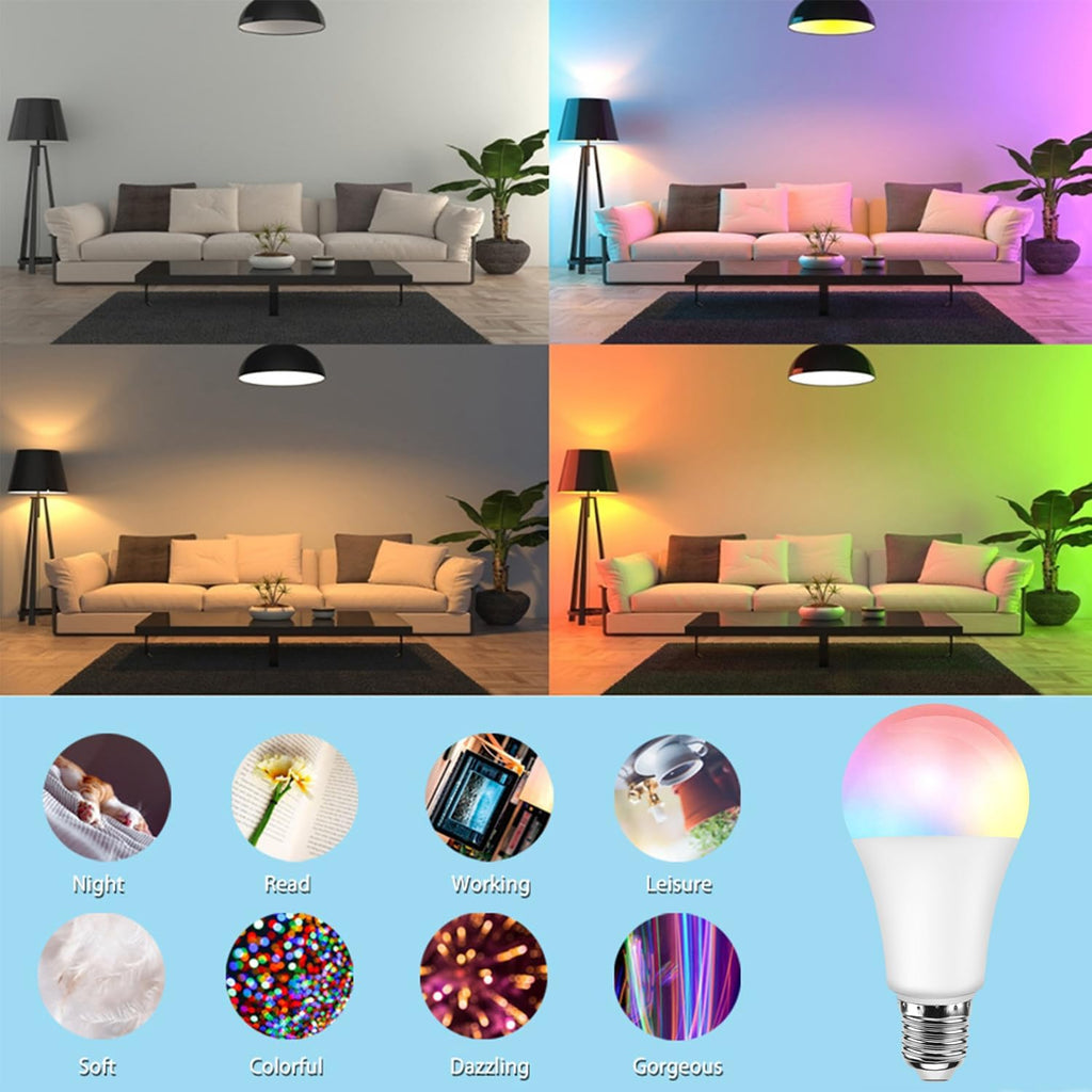 Color Changing Light Bulbs, 5W A19 RGB LED Light Bulbs with Remote Control & Memory Function - 16 Colors, 6500K