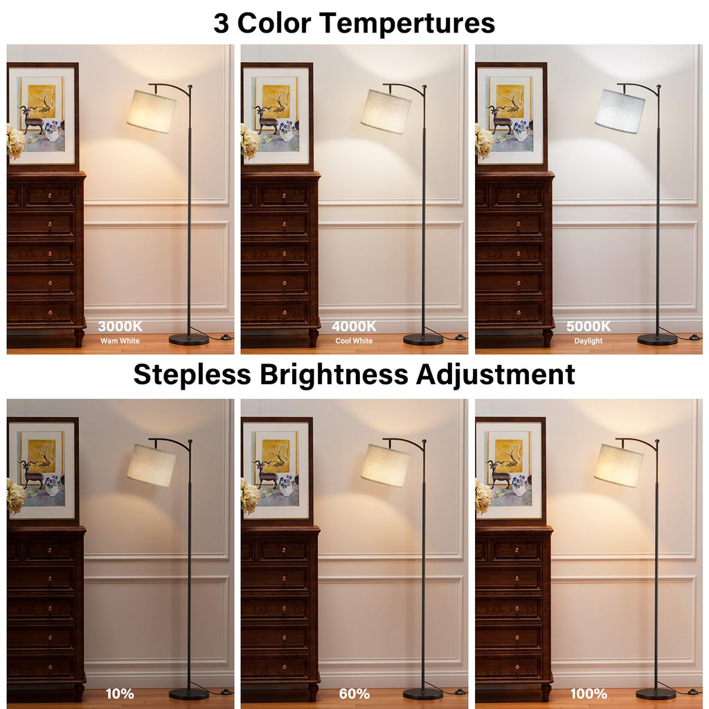 60" Floor Lamp with Remote and Stepless Dimmable Bulb, Grey Shade