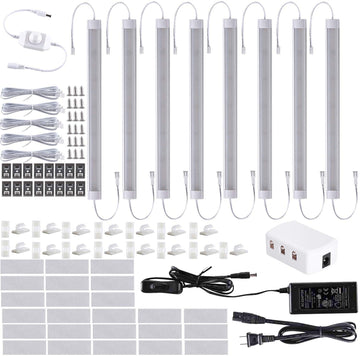 Under Cabinet Lighting Wired Plug in or Hardwired Cold White 6000K, 8 Pack 11inch Linkable Dimmable LED Under Cabinet
