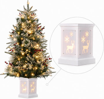 3FT Prelit Artificial Christmas Tree with Lights, 3 Foot Artificial Christmas Tree with Snowflake Base, 78 LED Prelit