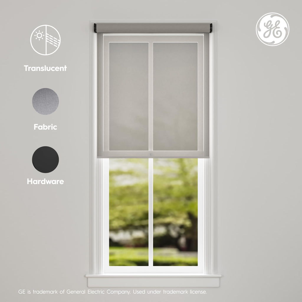 GE Smart Shades Motorized Roller Shade, Translucent Grey, 36 in, Black