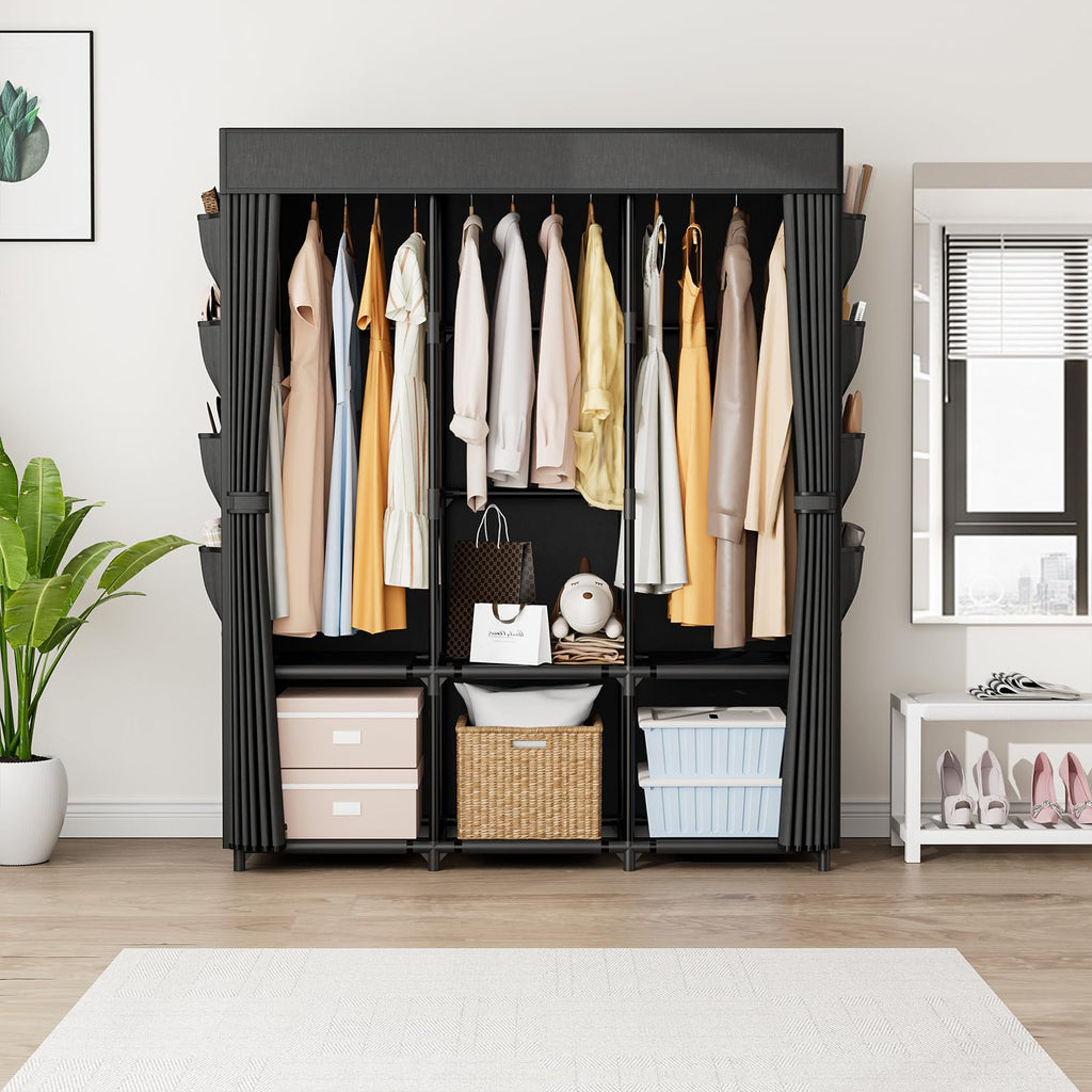 Wardrobe Closet Portable Closets for Hanging Clothes Large Capacity Clothes Rack with Cover, 3 Hanging Rods, 6