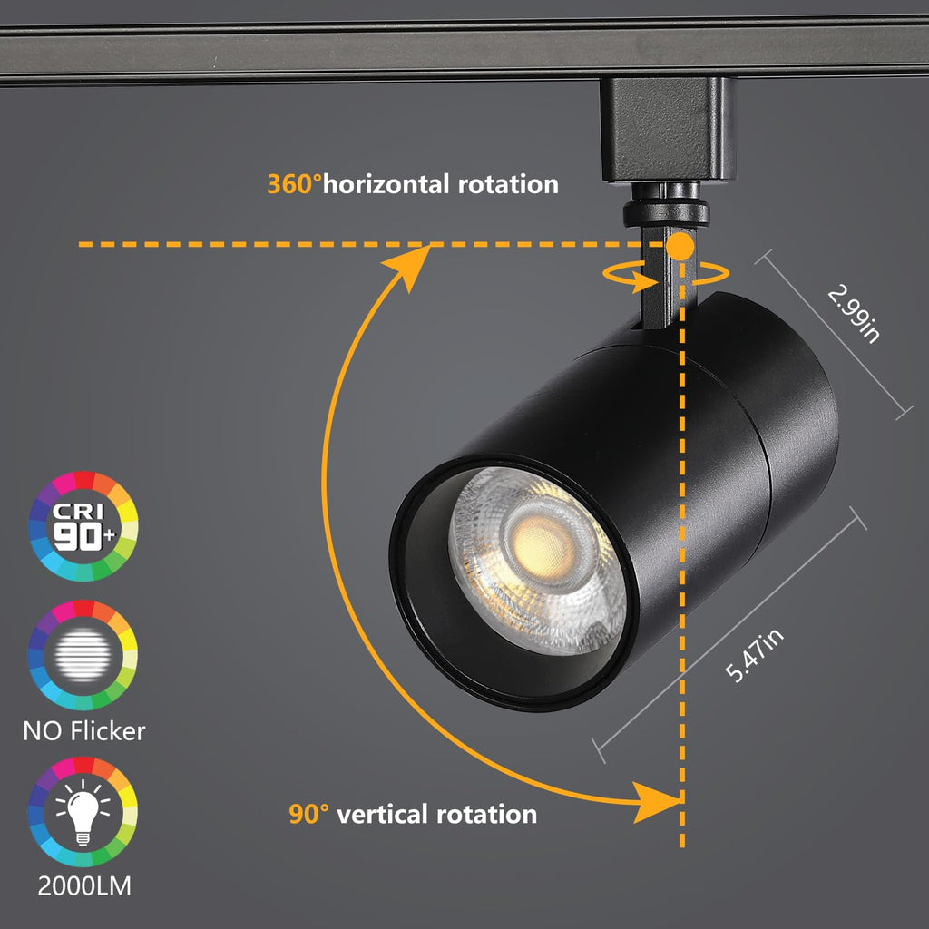 20W H Track Lighting Heads Dimmable, Black 1 Pack