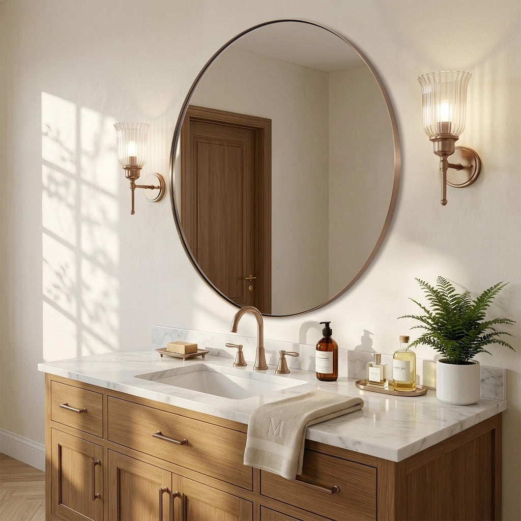 36 Inch Round Mirror, Champagne Bronze Circle Mirror for Wall