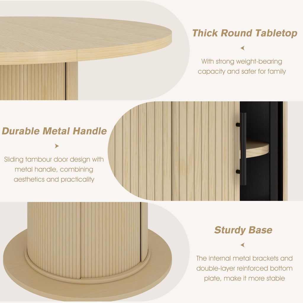 Dining Table for 4-6, 47in-63in Extendable Round Dining Room Table with Storage, Mid Century Modern Farmhouse Wood