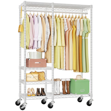 F4R Heavy Duty Clothes Rack(With Lockable Wheels ) Rolling Clothing Racks for Hanging Clothes,Adjustable Closet