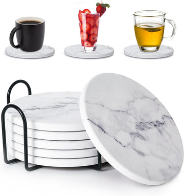 Absorbent Coasters for Drinks,Ceramic Coaster with Holder Durable - Set of 6